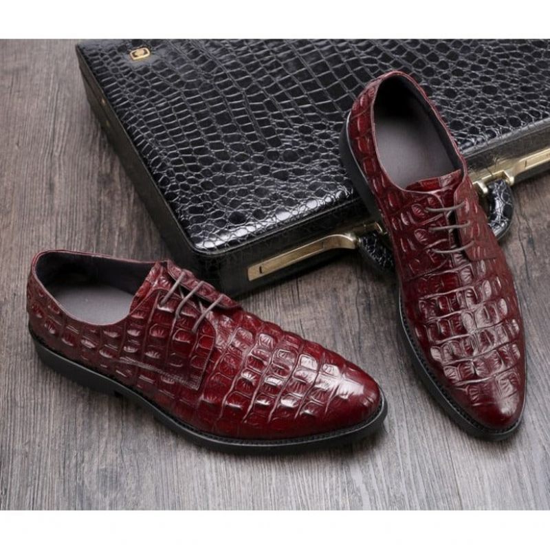 Sapatos Formais Masculinos Opulento Couro Crocodilo Oxford Lace-up Casuais - Vermelho