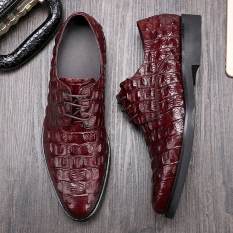 Sapatos Formais Masculinos Opulento Couro Crocodilo Oxford Lace-up Casuais - Vermelho