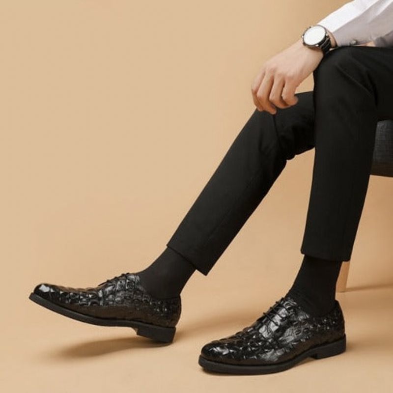 Sapatos Formais Masculinos Opulento Couro Crocodilo Oxford Lace-up Casuais - Preto