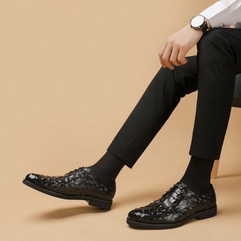 Sapatos Formais Masculinos Opulento Couro Crocodilo Oxford Lace-up Casuais - Preto