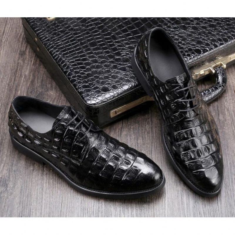 Sapatos Formais Masculinos Opulento Couro Crocodilo Oxford Lace-up Casuais - Preto