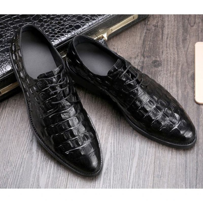 Sapatos Formais Masculinos Opulento Couro Crocodilo Oxford Lace-up Casuais - Preto