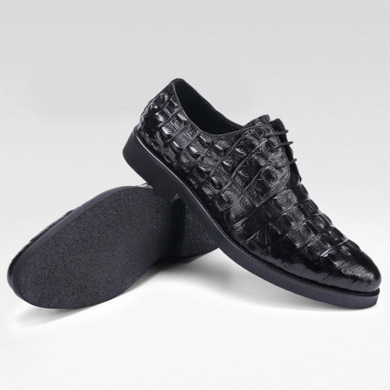 Sapatos Formais Masculinos Opulento Couro Crocodilo Oxford Lace-up Casuais - Preto