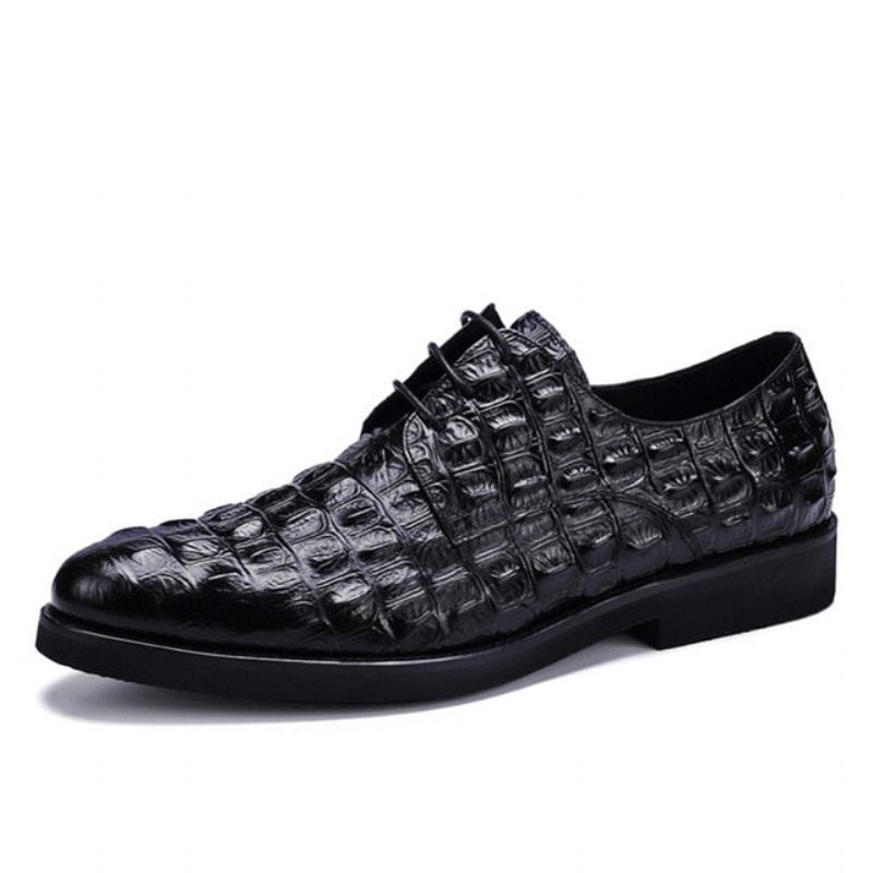 Sapatos Formais Masculinos Opulento Couro Crocodilo Oxford Lace-up Casuais - Preto