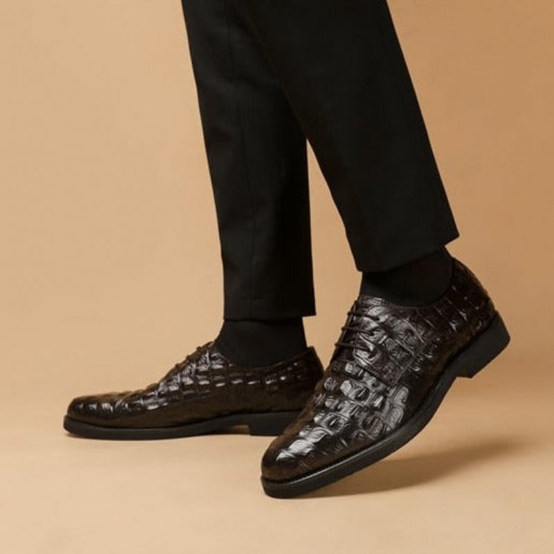 Sapatos Formais Masculinos Opulento Couro Crocodilo Oxford Lace-up Casuais - Café