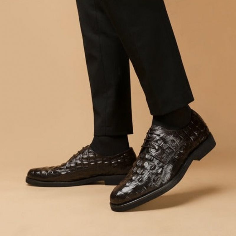 Sapatos Formais Masculinos Opulento Couro Crocodilo Oxford Lace-up Casuais - Café