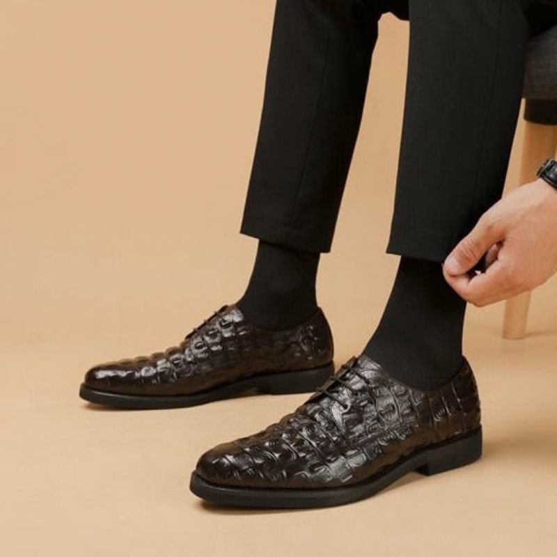 Sapatos Formais Masculinos Opulento Couro Crocodilo Oxford Lace-up Casuais - Café