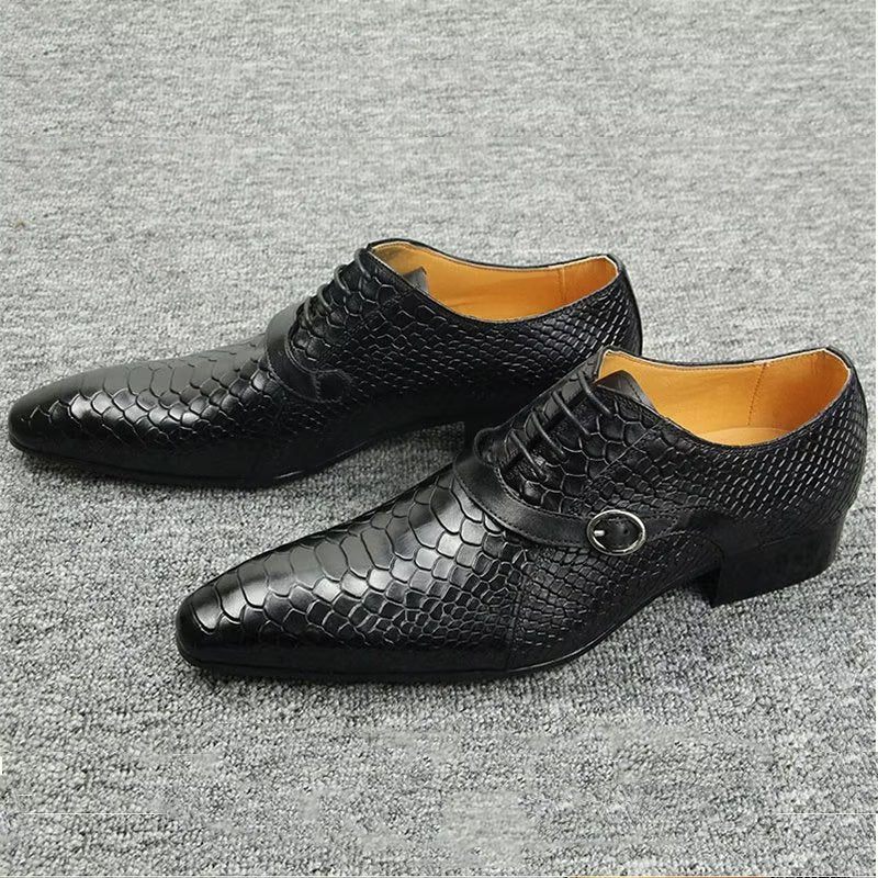 Sapatos Formais Masculinos Opulentos Brogue Nupcial Couro Oxford - Preto