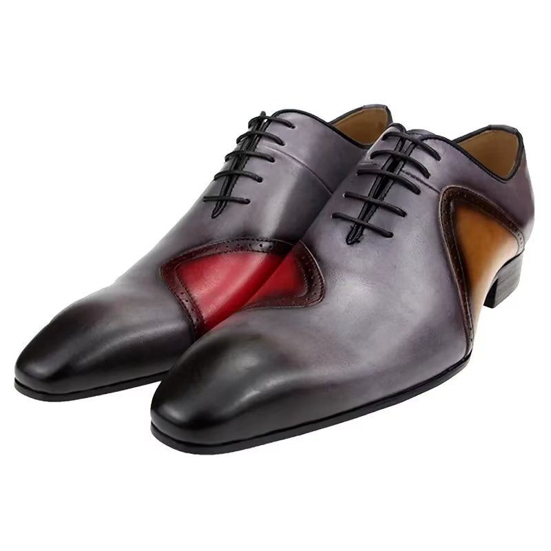 Sapatos Formais Masculinos Opulentos Casamento Couro Brogue Sob Medida - Cinza