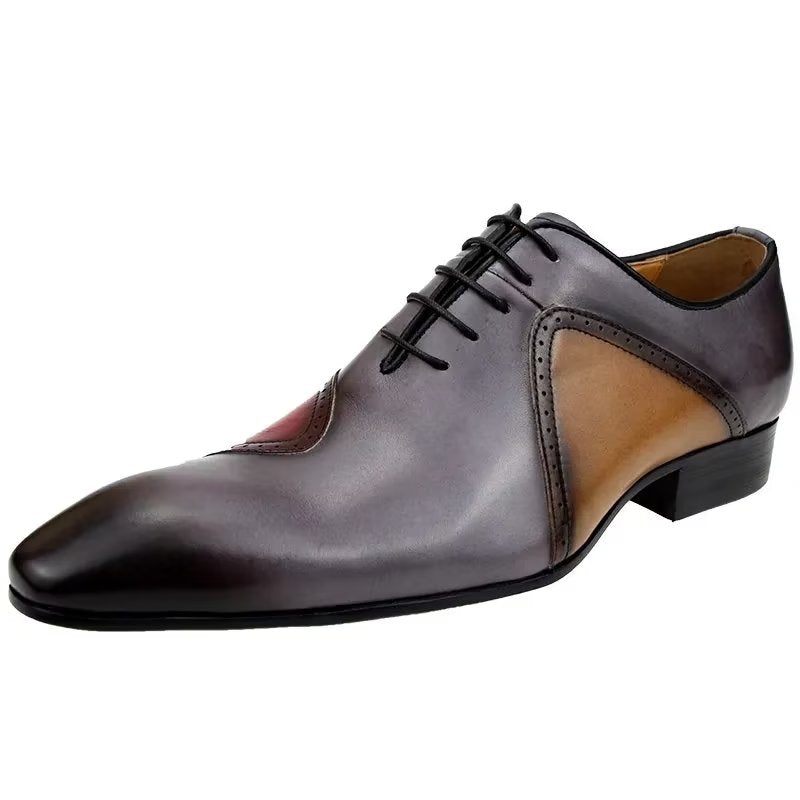 Sapatos Formais Masculinos Opulentos Casamento Couro Brogue Sob Medida - Cinza