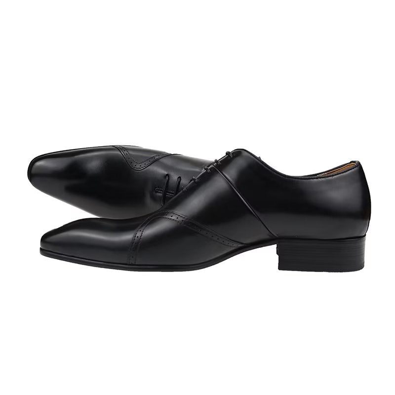 Sapatos Formais Masculinos Opulentos Casamento Couro Brogue Sob Medida - Preto