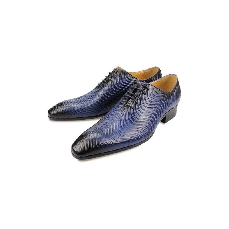 Sapatos Formais Masculinos Opulentos Com Estampa Exótica Bico Fino Oxford - Azul