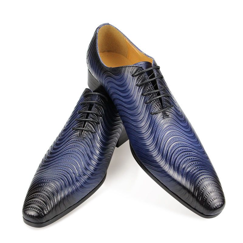 Sapatos Formais Masculinos Opulentos Com Estampa Exótica Bico Fino Oxford - Azul