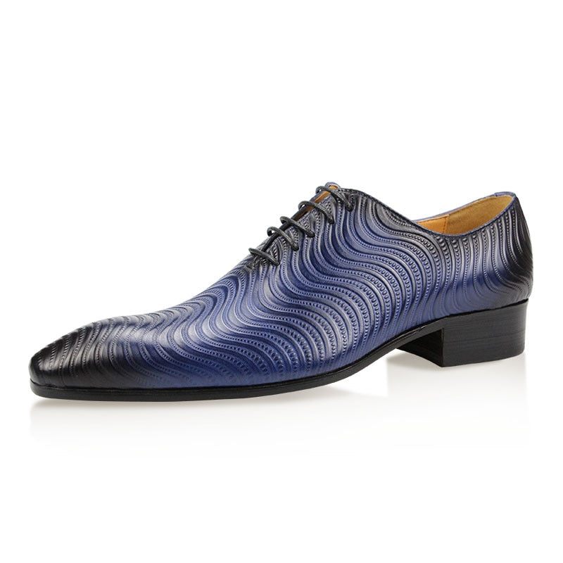 Sapatos Formais Masculinos Opulentos Com Estampa Exótica Bico Fino Oxford - Azul