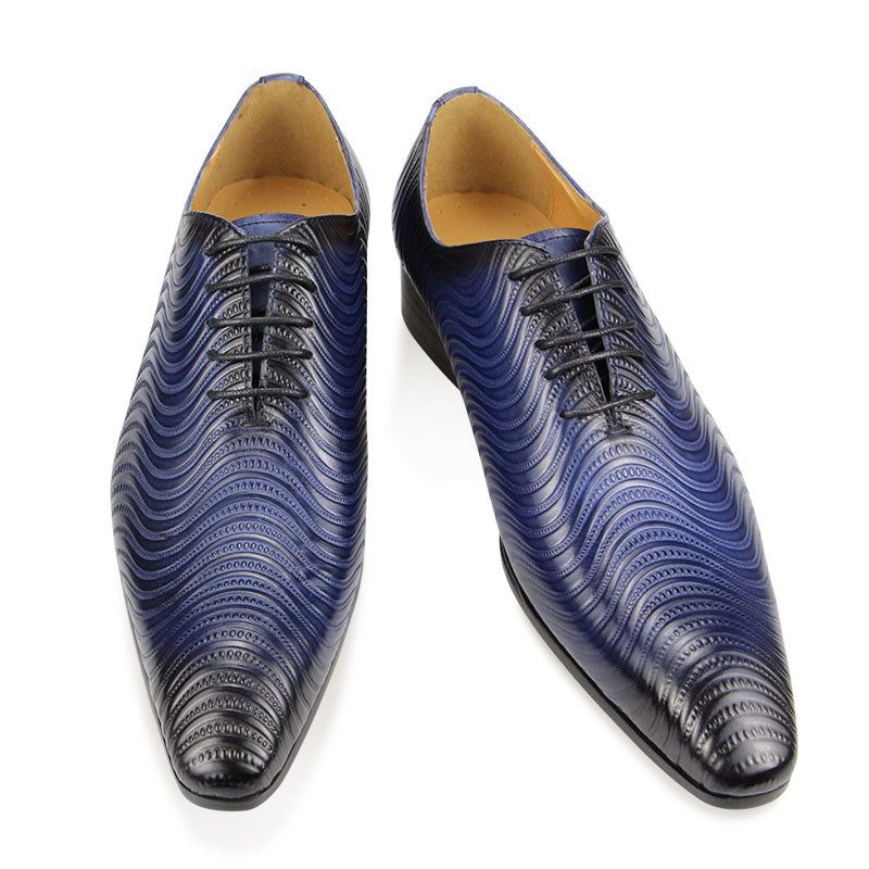 Sapatos Formais Masculinos Opulentos Com Estampa Exótica Bico Fino Oxford - Azul