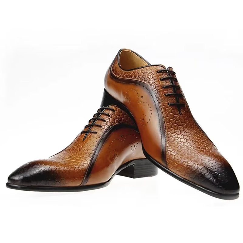 Sapatos Formais Masculinos Opulentos Couro Brogue Casamento Oxfords - Marrom