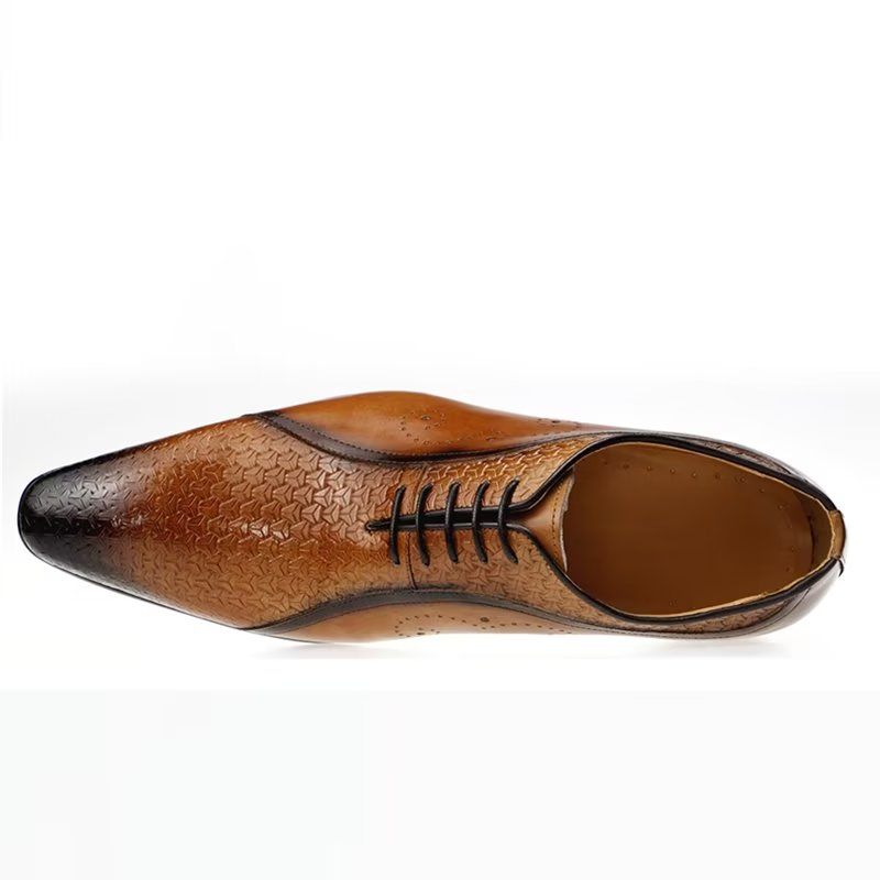 Sapatos Formais Masculinos Opulentos Couro Brogue Casamento Oxfords - Marrom