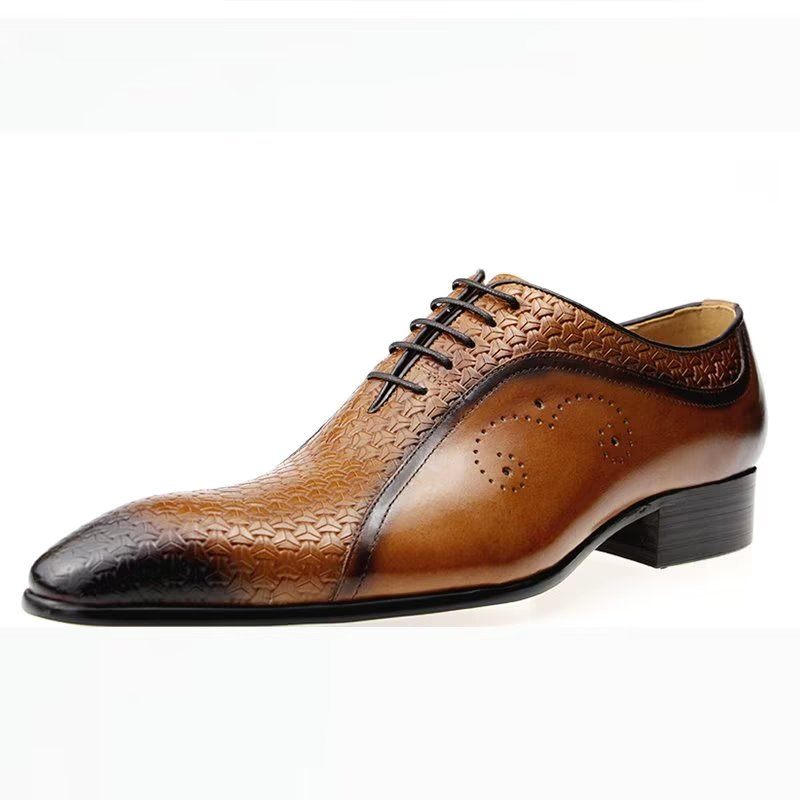 Sapatos Formais Masculinos Opulentos Couro Brogue Casamento Oxfords - Marrom