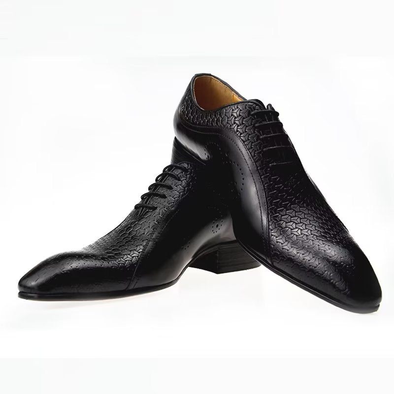 Sapatos Formais Masculinos Opulentos Couro Brogue Casamento Oxfords - Preto