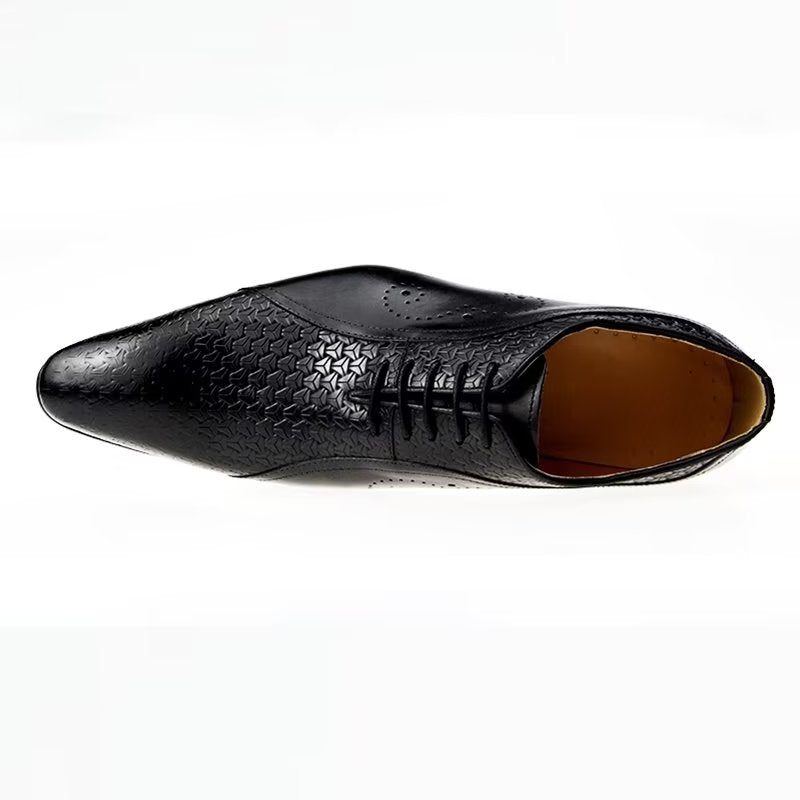 Sapatos Formais Masculinos Opulentos Couro Brogue Casamento Oxfords - Preto