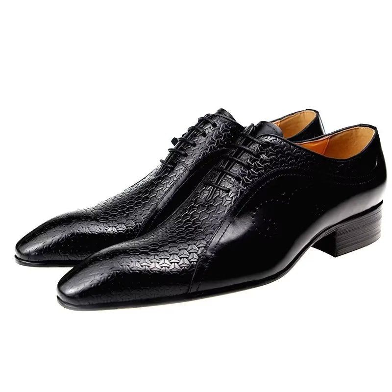 Sapatos Formais Masculinos Opulentos Couro Brogue Casamento Oxfords - Preto