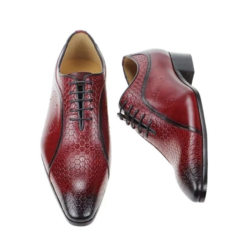 Sapatos Formais Masculinos Opulentos Couro Brogue Casamento Oxfords - Vermelho