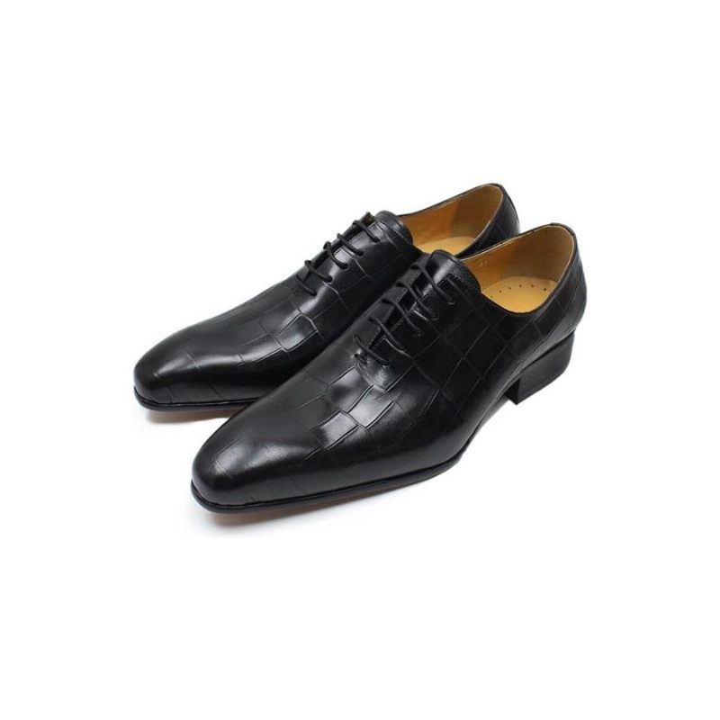 Sapatos Formais Masculinos Opulentos Couro Crocodilo Bico Fino Oxford - Preto