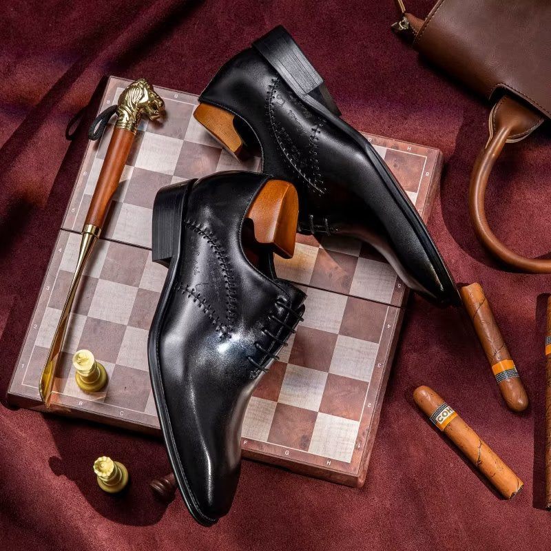 Sapatos Formais Masculinos Opulentos Couro Oxford - Preto