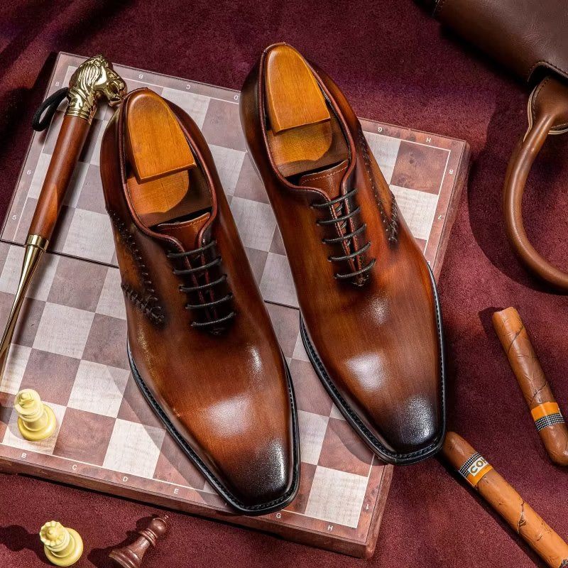 Sapatos Formais Masculinos Opulentos Couro Oxford - Café