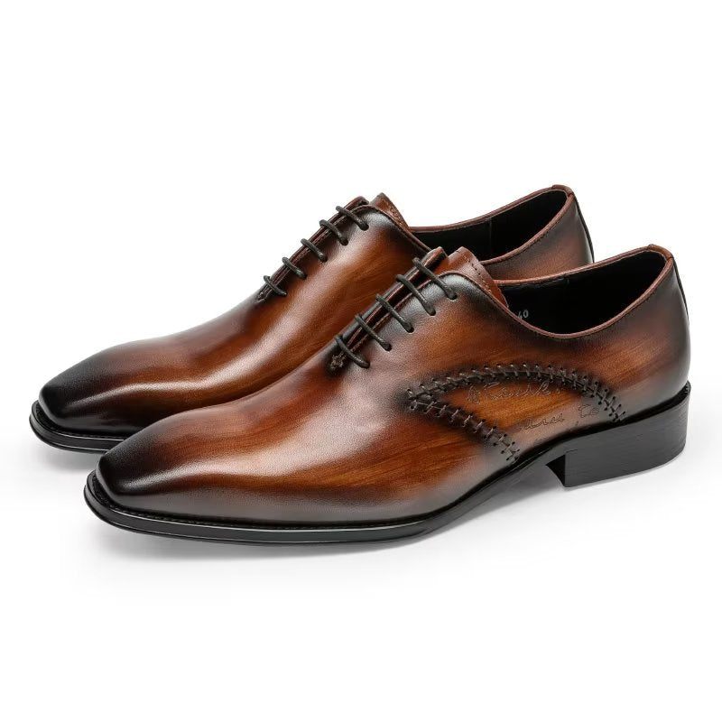 Sapatos Formais Masculinos Opulentos Couro Oxford - Café