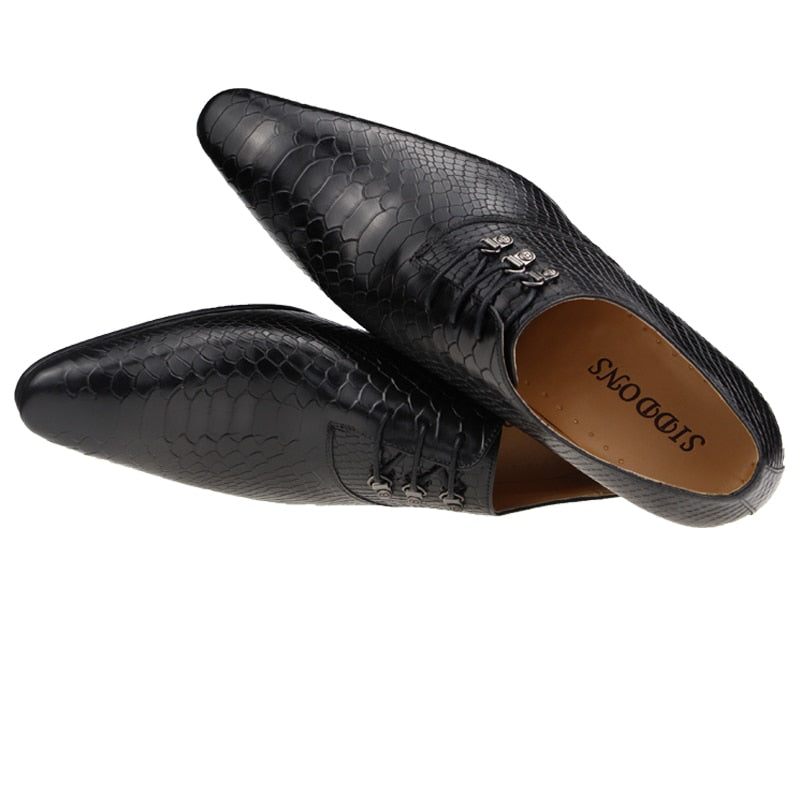 Sapatos Formais Masculinos Opulentos Crocprint Dedo Apontado Oxford - Preto