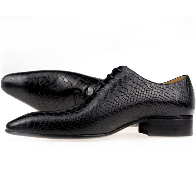 Sapatos Formais Masculinos Opulentos Crocprint Dedo Apontado Oxford - Preto