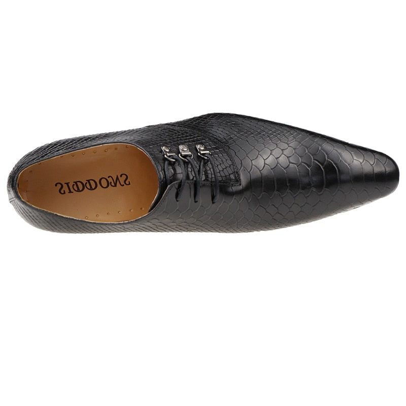 Sapatos Formais Masculinos Opulentos Crocprint Dedo Apontado Oxford - Preto