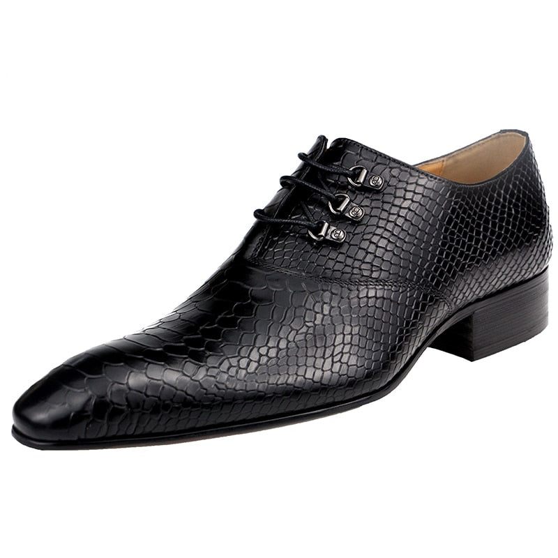 Sapatos Formais Masculinos Opulentos Crocprint Dedo Apontado Oxford - Preto