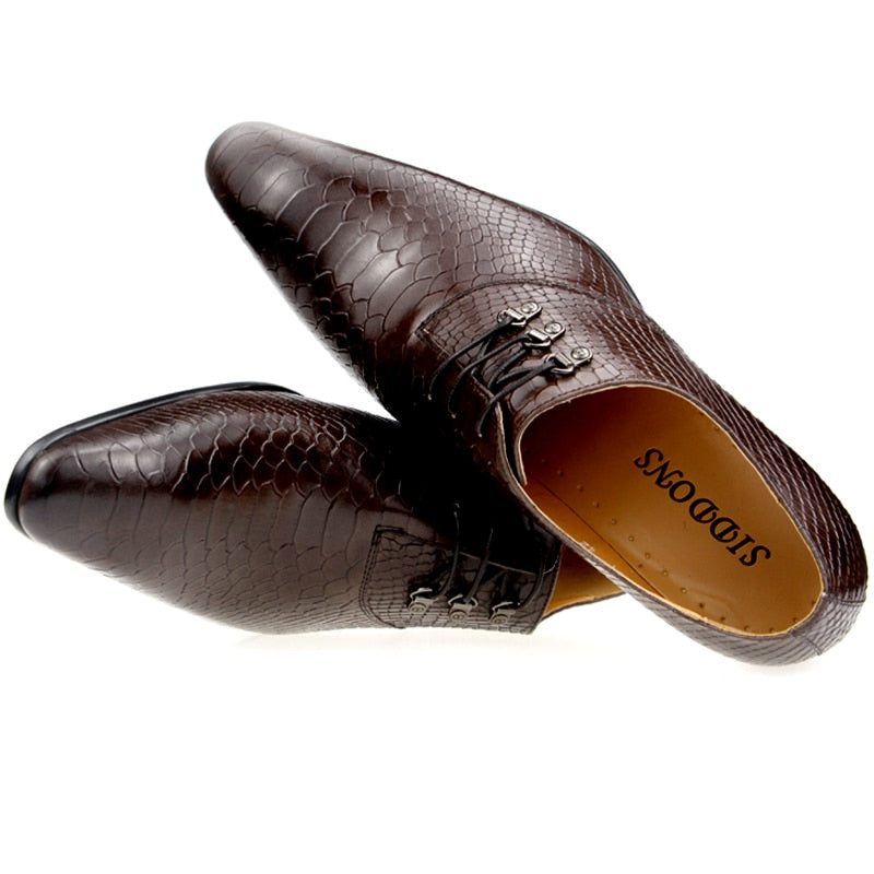 Sapatos Formais Masculinos Opulentos Crocprint Dedo Apontado Oxford - Café