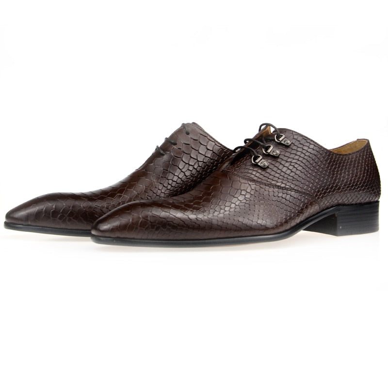 Sapatos Formais Masculinos Opulentos Crocprint Dedo Apontado Oxford - Café