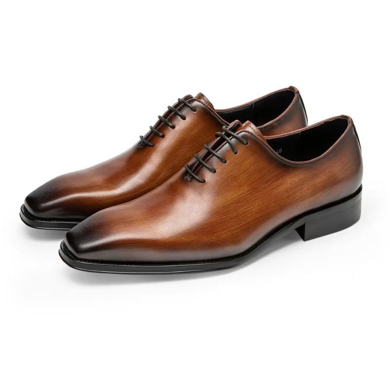 Sapatos Formais Masculinos Opulentos E Lisos Com Padrão Oxford - Café