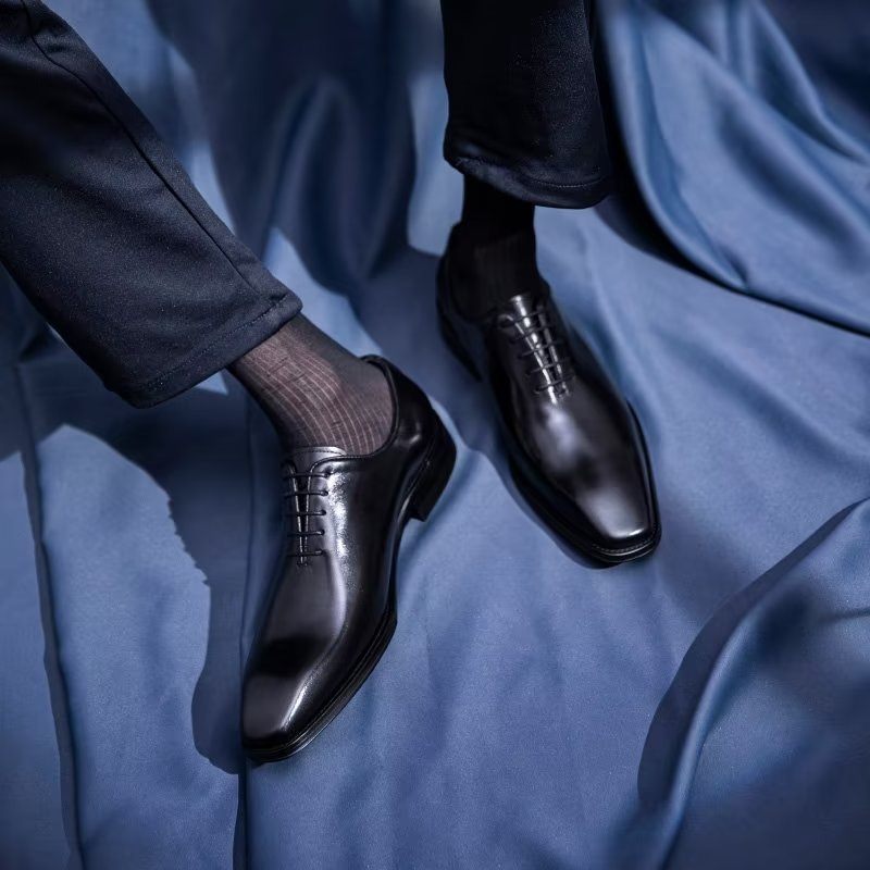 Sapatos Formais Masculinos Opulentos E Lisos Com Padrão Oxford - Preto