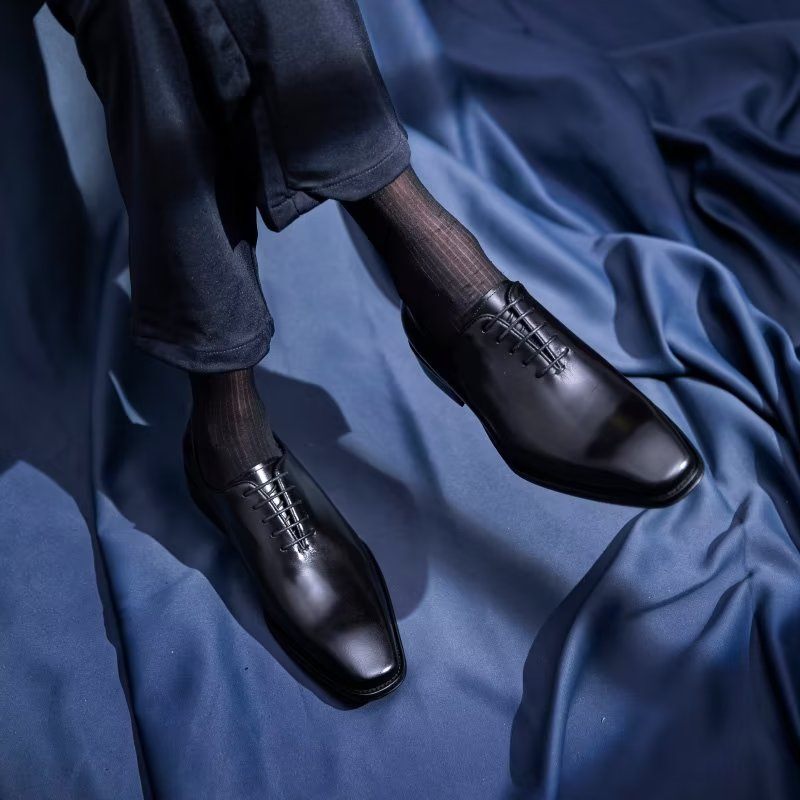 Sapatos Formais Masculinos Opulentos E Lisos Com Padrão Oxford - Preto