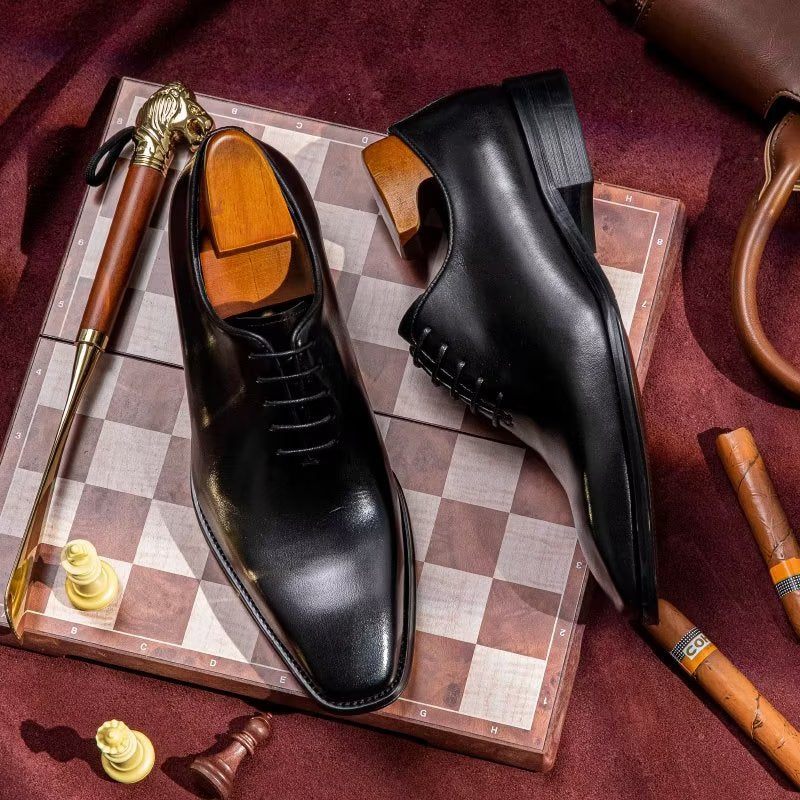 Sapatos Formais Masculinos Opulentos E Lisos Com Padrão Oxford - Preto