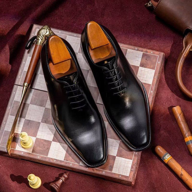 Sapatos Formais Masculinos Opulentos E Lisos Com Padrão Oxford - Preto