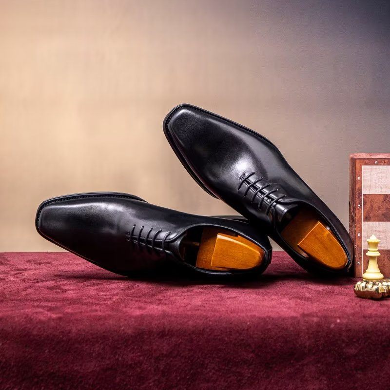 Sapatos Formais Masculinos Opulentos E Lisos Com Padrão Oxford - Preto