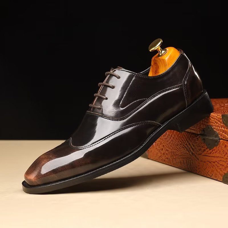 Sapatos Formais Masculinos Opulentos Em Relevo Microfibra Bico Fino Oxford - Café