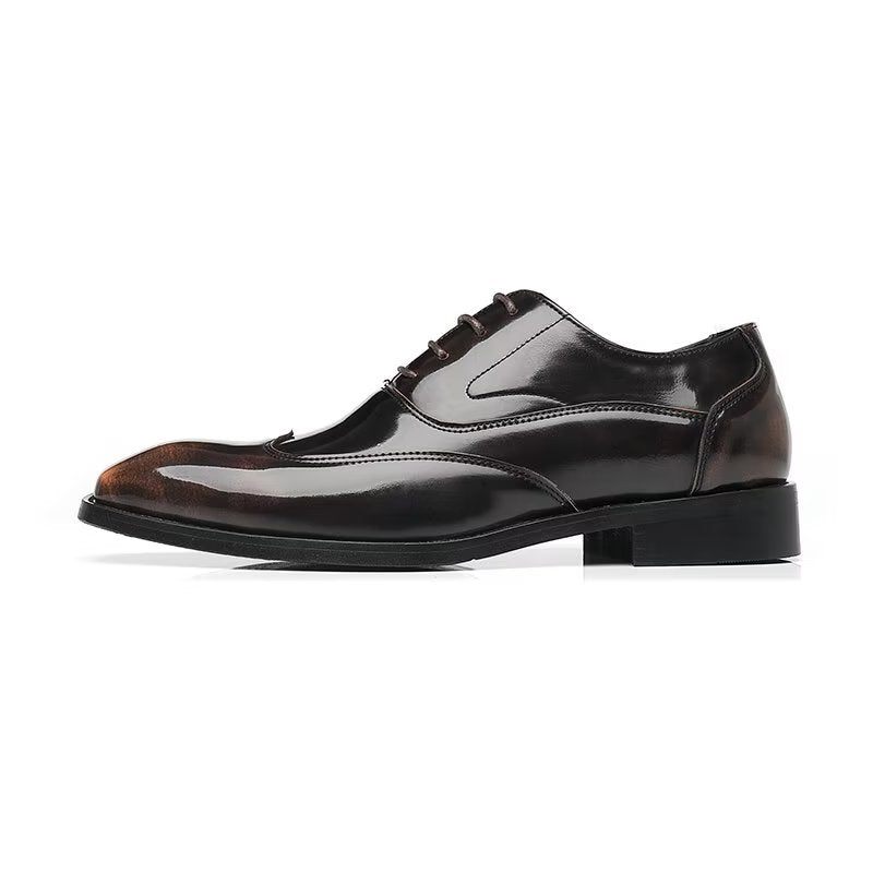 Sapatos Formais Masculinos Opulentos Em Relevo Microfibra Bico Fino Oxford - Café