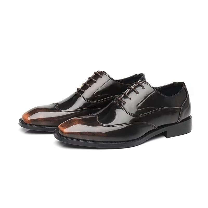 Sapatos Formais Masculinos Opulentos Em Relevo Microfibra Bico Fino Oxford - Café