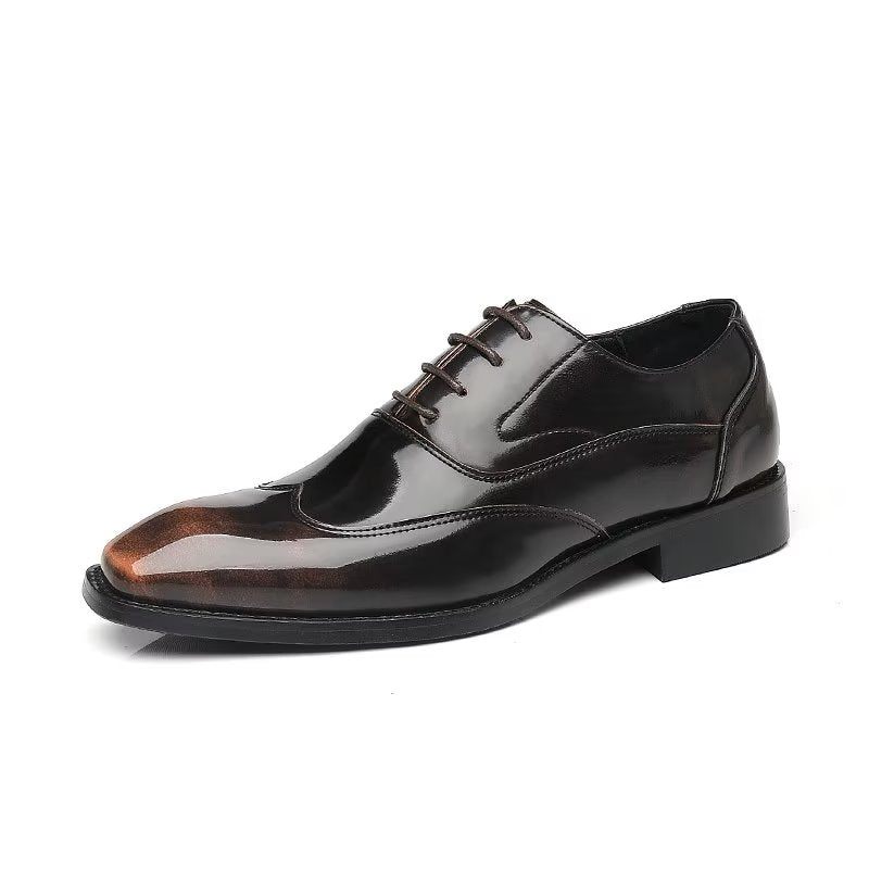 Sapatos Formais Masculinos Opulentos Em Relevo Microfibra Bico Fino Oxford - Café