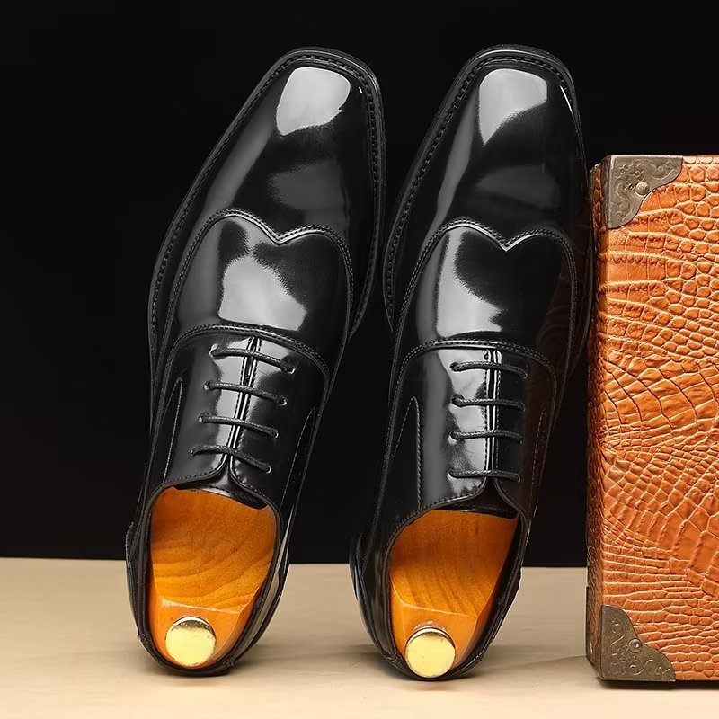 Sapatos Formais Masculinos Opulentos Em Relevo Microfibra Bico Fino Oxford - Preto