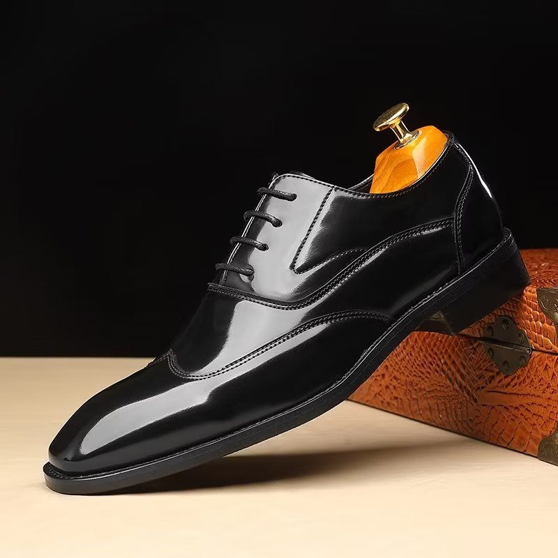 Sapatos Formais Masculinos Opulentos Em Relevo Microfibra Bico Fino Oxford - Preto