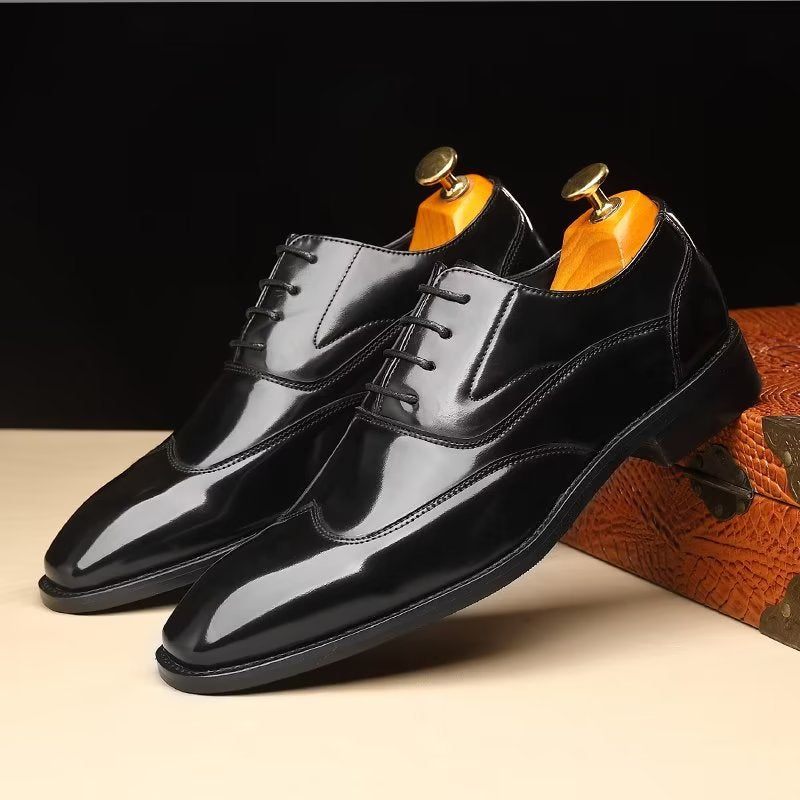 Sapatos Formais Masculinos Opulentos Em Relevo Microfibra Bico Fino Oxford - Preto