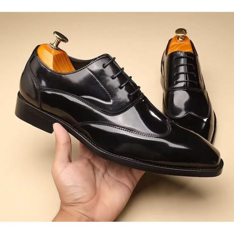 Sapatos Formais Masculinos Opulentos Em Relevo Microfibra Bico Fino Oxford - Preto